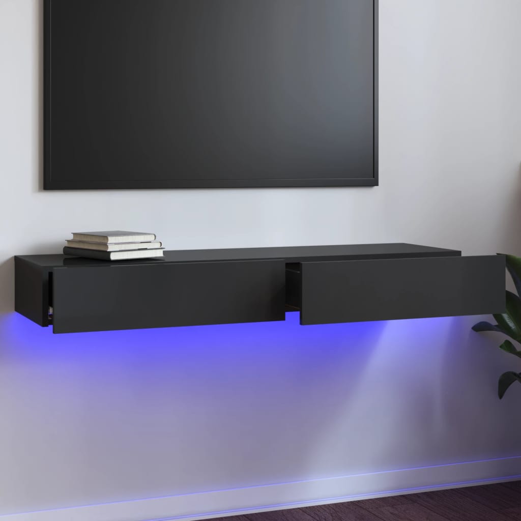 Tv Cabinet With Led Lights High Gloss Grey 120X35X15.5 Cm