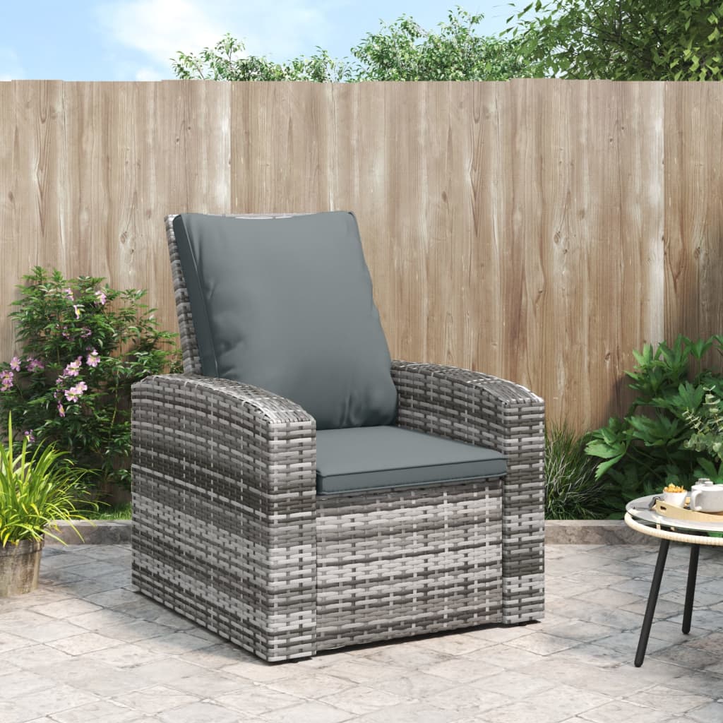 Garden Reclining Chair With Cushions Grey Poly Rattan