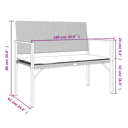 2-Seater Garden Bench With Cushion Grey Poly Rattan