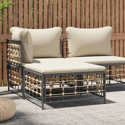 Garden Footstool With Beige Cushion Poly Rattan