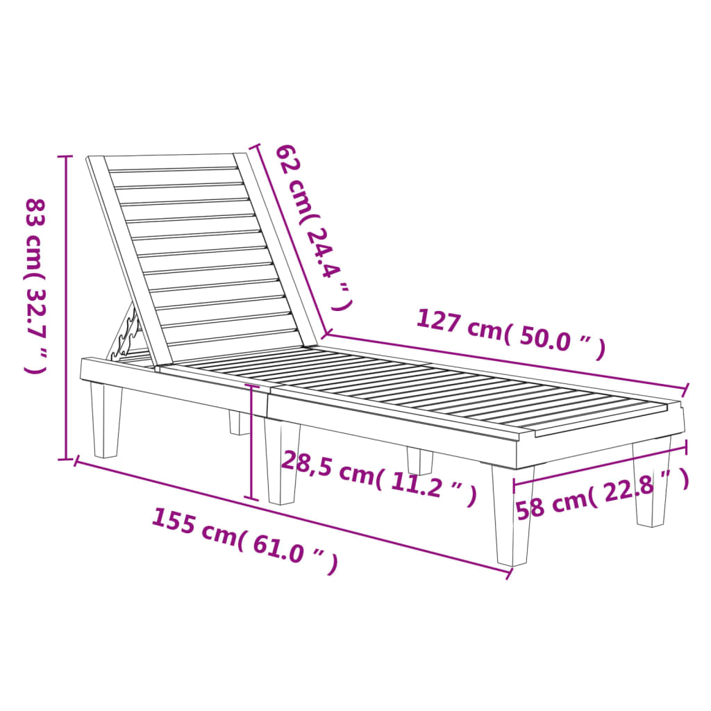 Sun Lounger Black 155X58X83 Cm Polypropylene