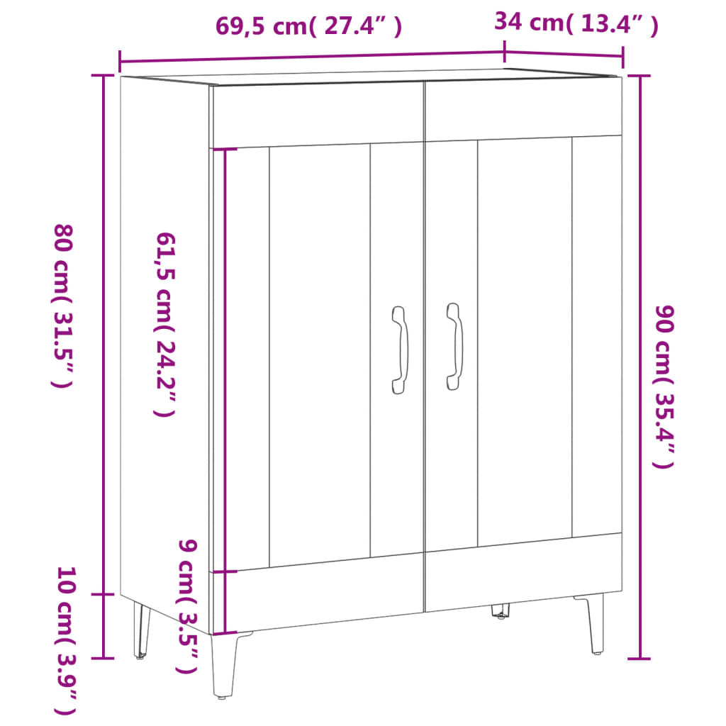 Sideboard Black 69.5X34X90 Cm Engineered Wood