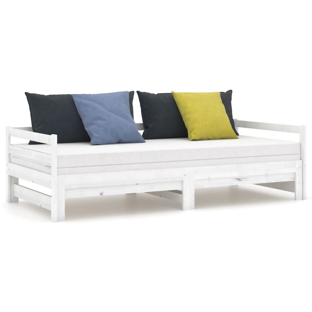 Pull-Out Day Bed White Solid Wood Pine 2X(90X200) Cm