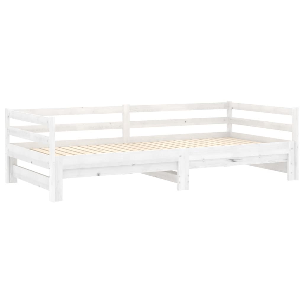 Pull-Out Day Bed White Solid Wood Pine 2X(90X200) Cm