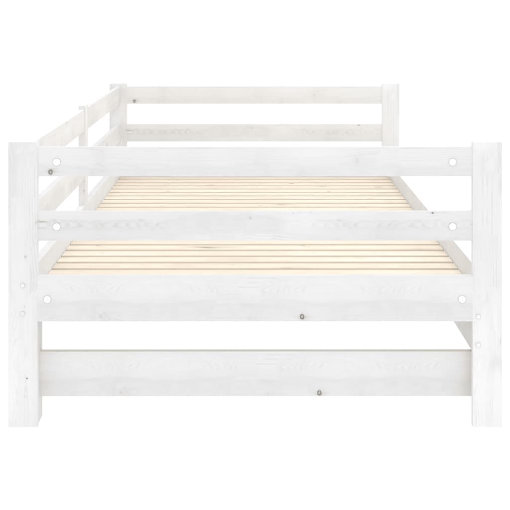 Pull-Out Day Bed White Solid Wood Pine 2X(90X200) Cm