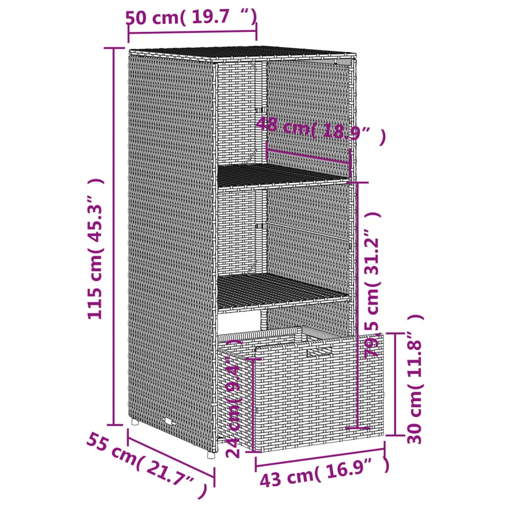 Garden Storage Cabinet Grey 50X55X115 Cm Poly Rattan