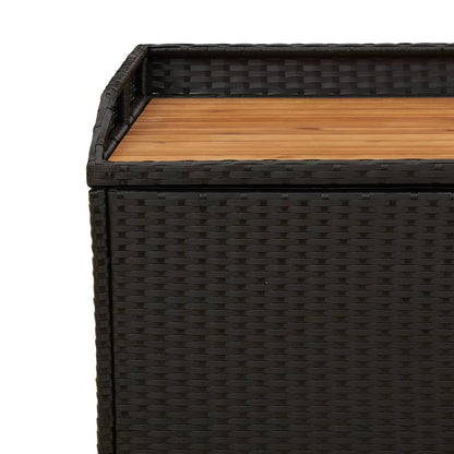 Storage Bench Black 100X50X52 Cm Poly Rattan And Acacia Wood