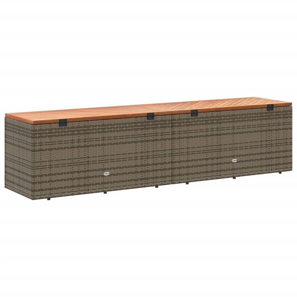 Garden Storage Box Grey 220X50X54 Cm Poly Rattan Acacia Wood