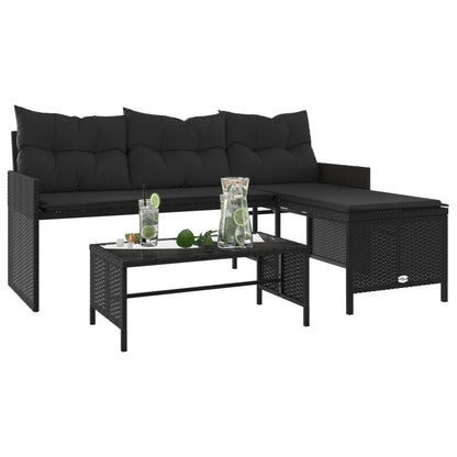 Garden Sofa With Table And Cushions L-Shaped Black Poly Rattan