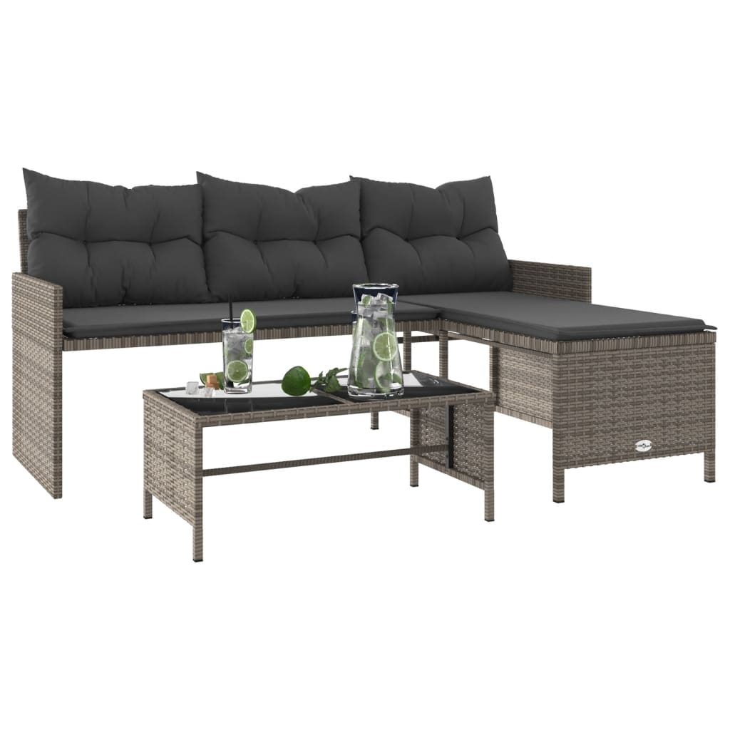 Garden Sofa With Table And Cushions L-Shaped Grey Poly Rattan