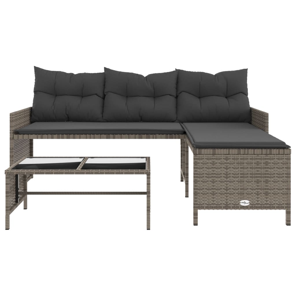 Garden Sofa With Table And Cushions L-Shaped Grey Poly Rattan