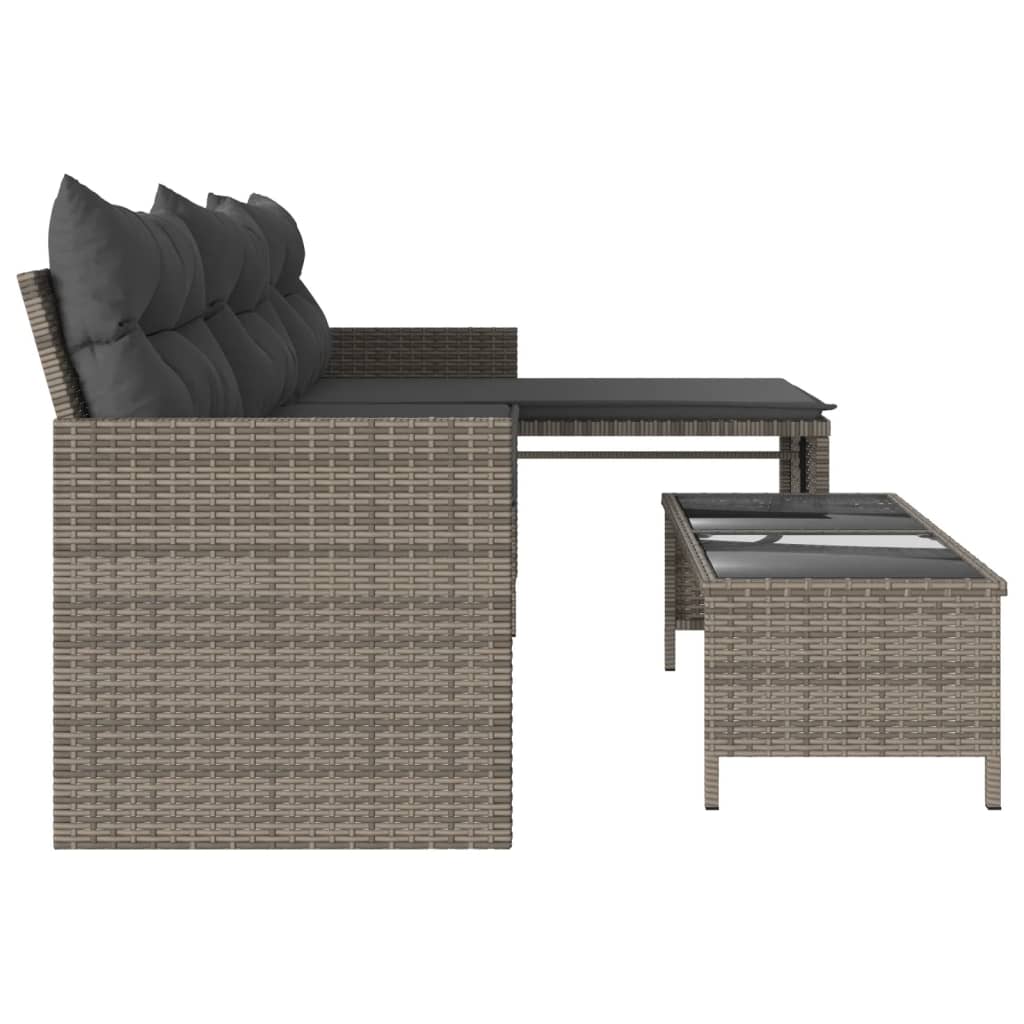 Garden Sofa With Table And Cushions L-Shaped Grey Poly Rattan