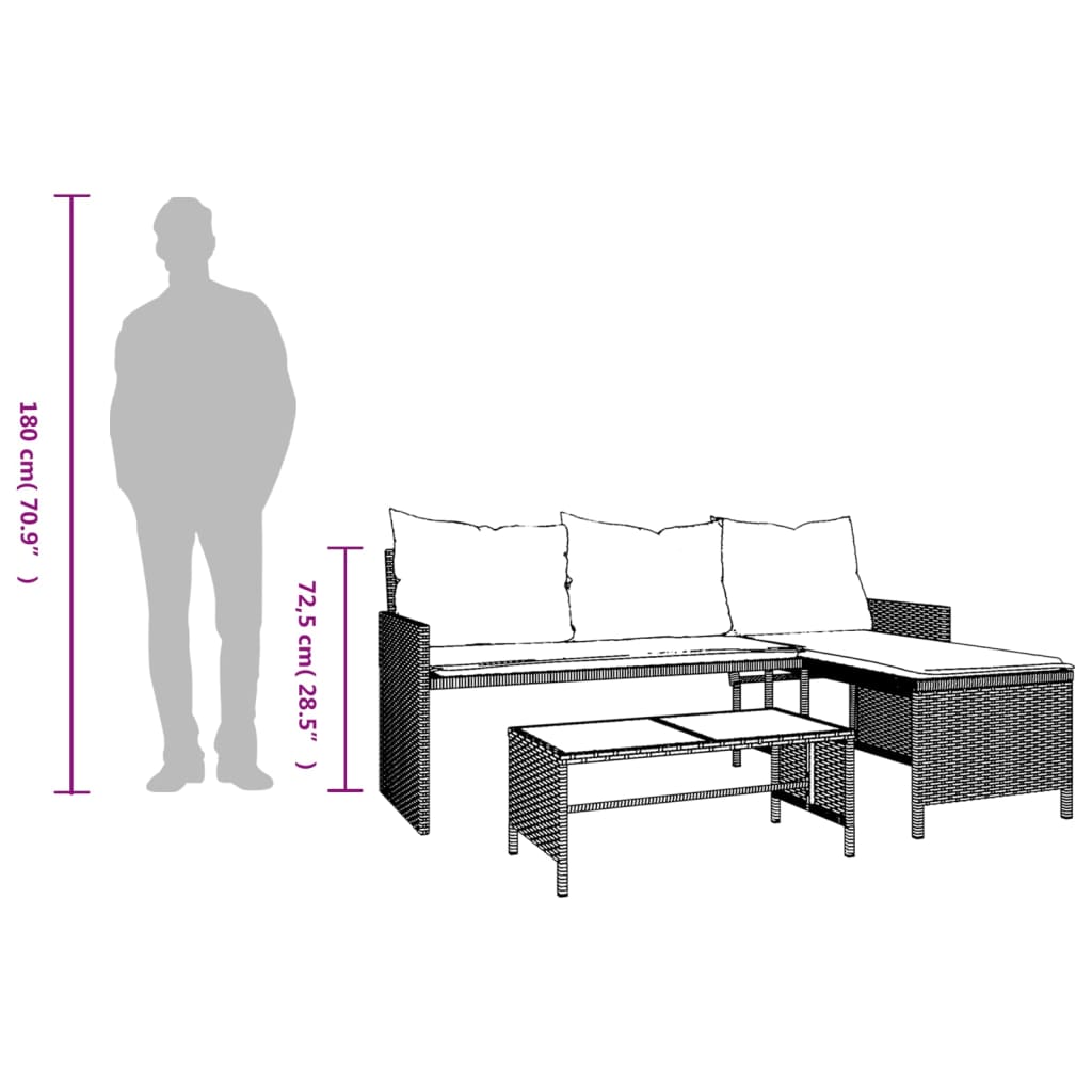 Garden Sofa With Table And Cushions L-Shaped Grey Poly Rattan