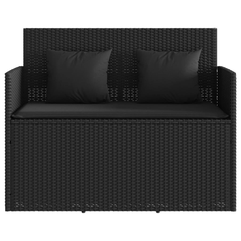 Garden Bench With Cushions Black Poly Rattan