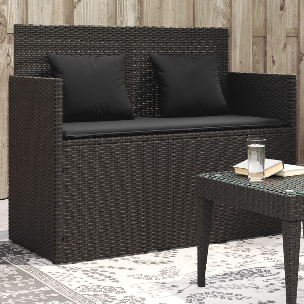 Garden Bench With Cushions Black Poly Rattan