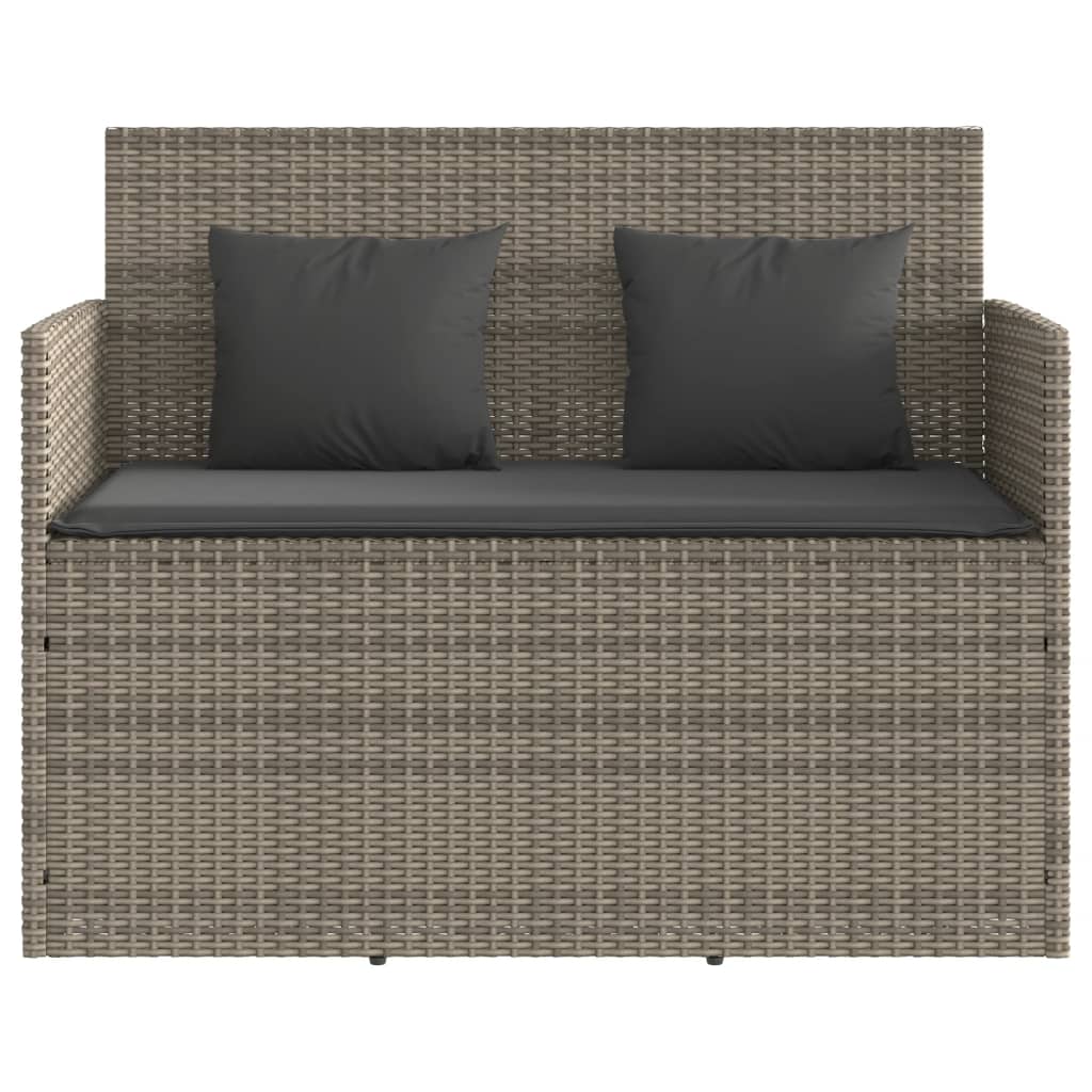 Garden Bench With Cushions Grey Poly Rattan