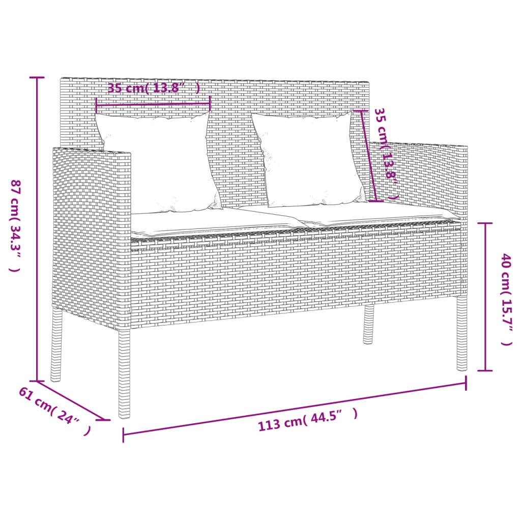 Garden Bench With Cushions Black Poly Rattan