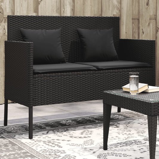 Garden Bench With Cushions Black Poly Rattan