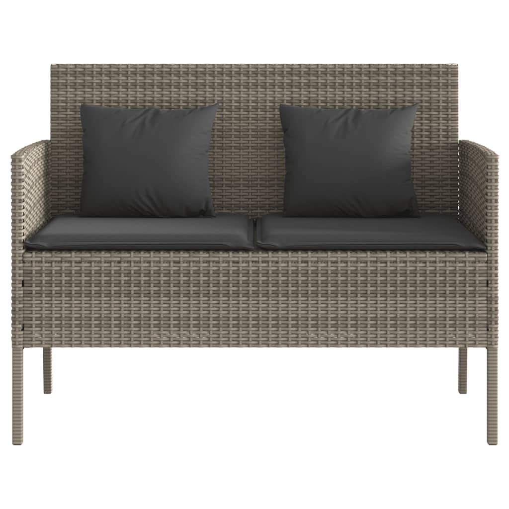 Garden Bench With Cushions Grey Poly Rattan
