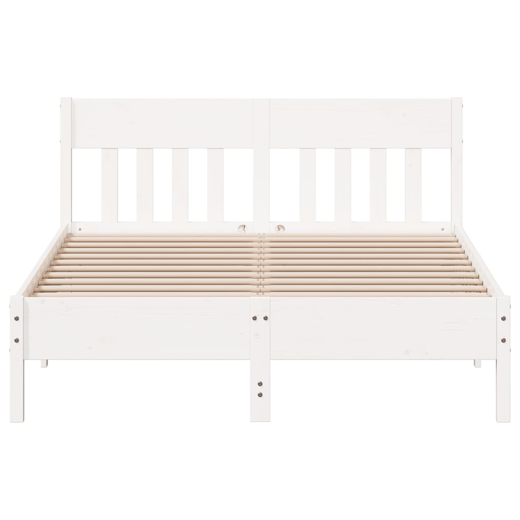 Bed Frame With Headboard White 140X200 Cm Solid Wood Pine