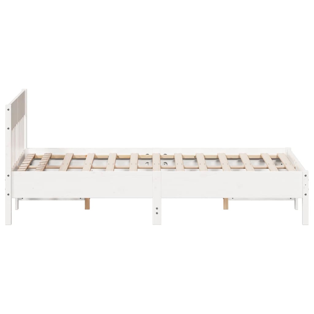 Bed Frame With Headboard White 140X200 Cm Solid Wood Pine