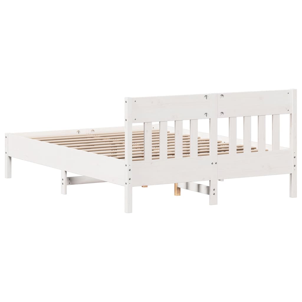 Bed Frame With Headboard White 140X200 Cm Solid Wood Pine