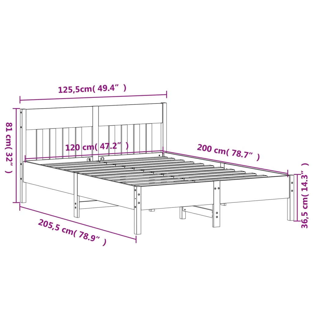 Bed Frame With Headboard White 120X200 Cm Solid Wood Pine