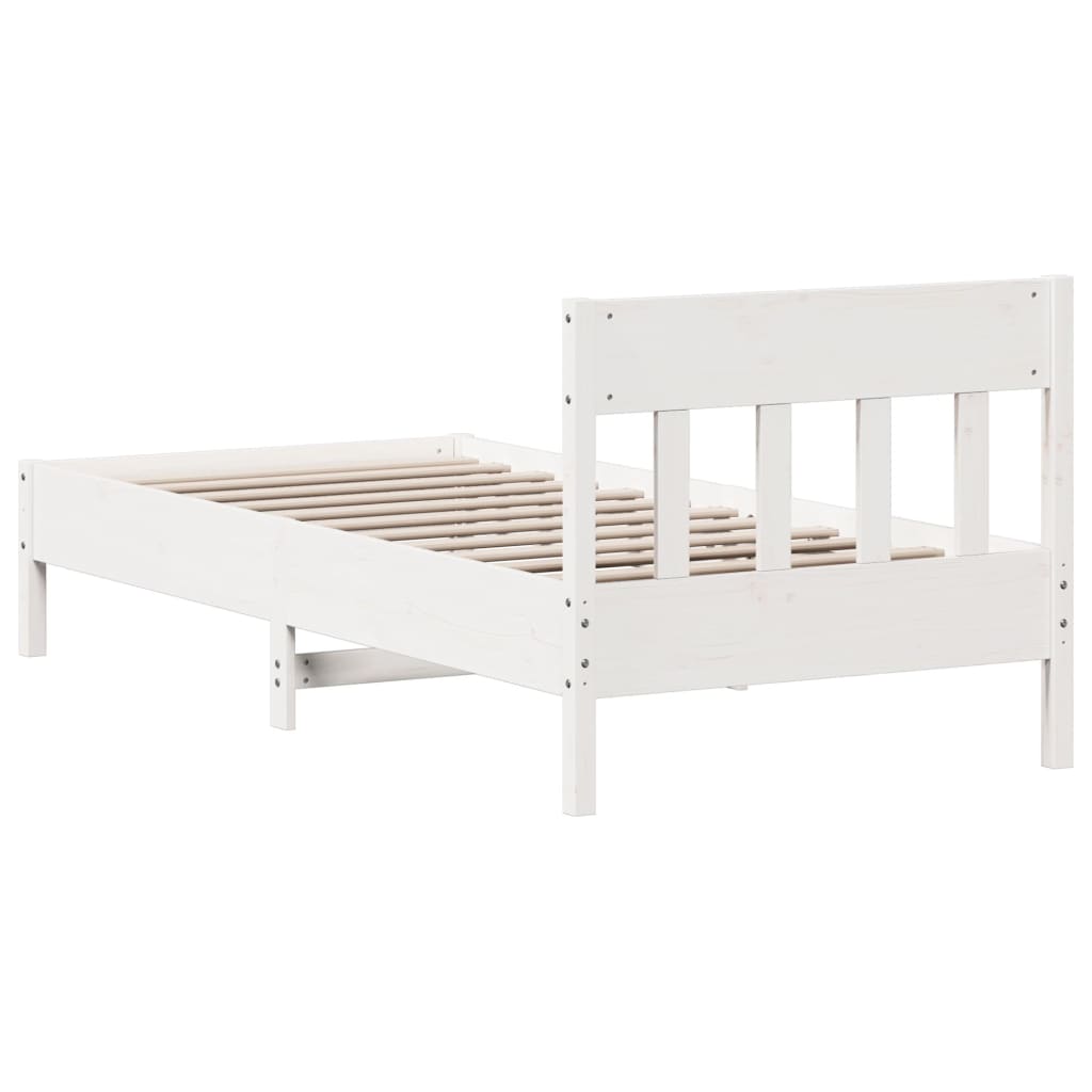 Bed Frame With Headboard White 90X200 Cm Solid Wood Pine