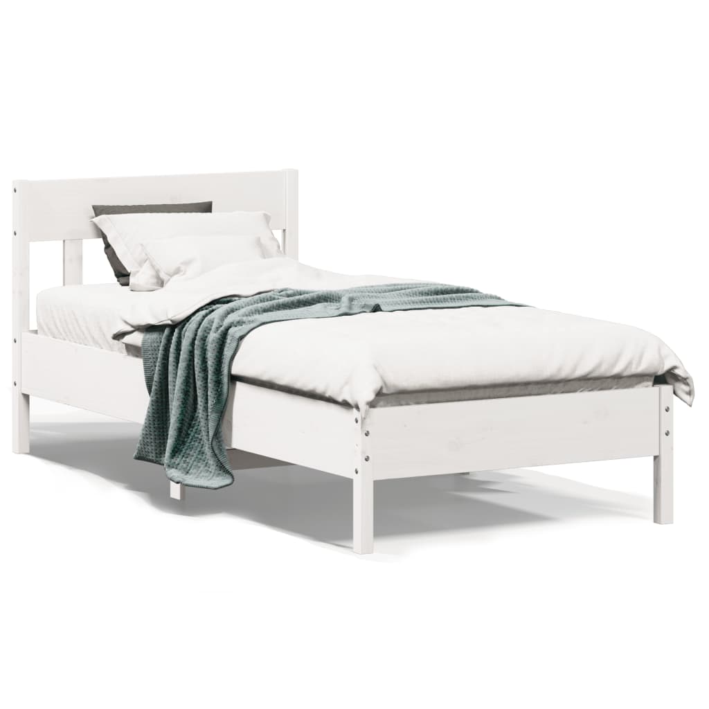 Bed Frame With Headboard White 90X200 Cm Solid Wood Pine