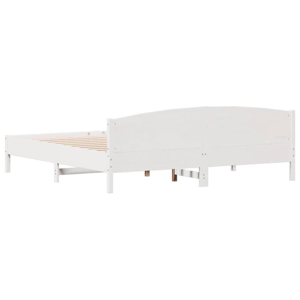 Bed Frame With Headboard White 200X200 Cm Solid Wood Pine