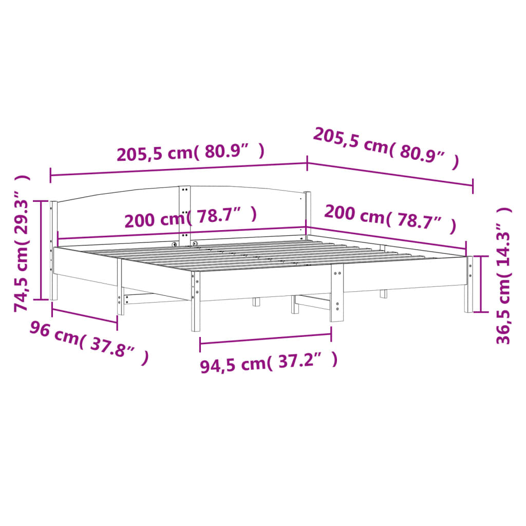 Bed Frame With Headboard White 200X200 Cm Solid Wood Pine