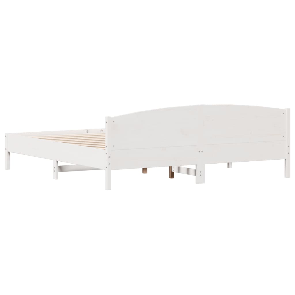 Bed Frame With Headboard White 180X200 Cm Super King Solid Wood Pine