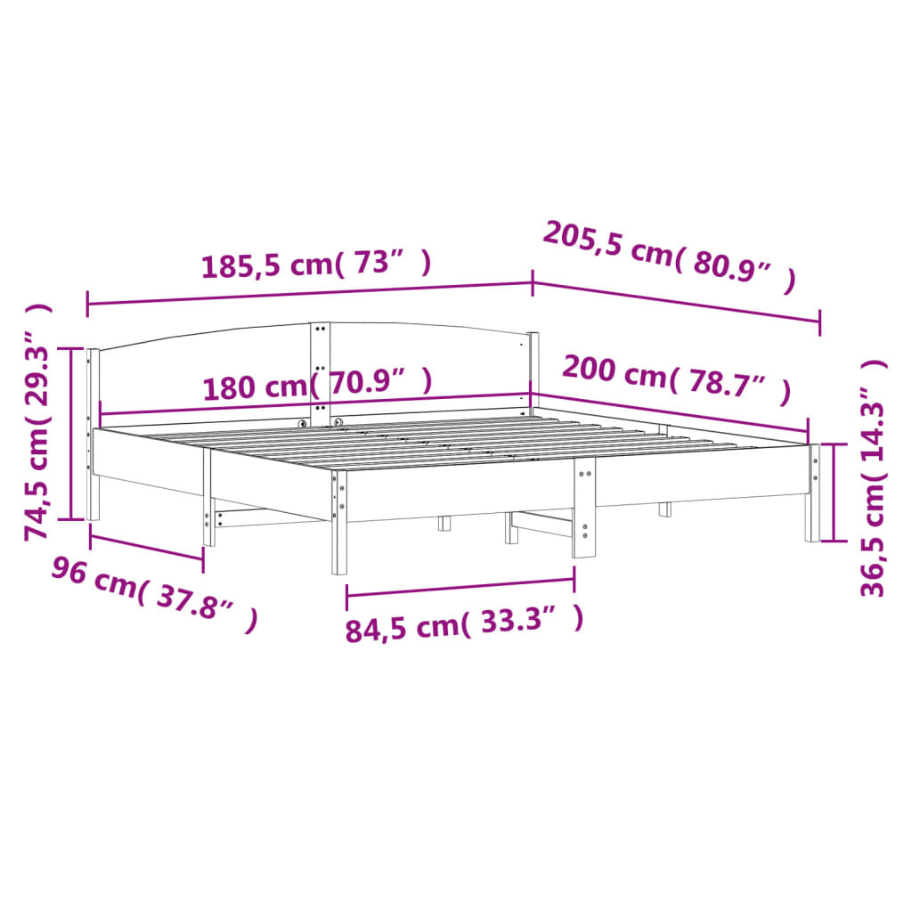 Bed Frame With Headboard White 180X200 Cm Super King Solid Wood Pine