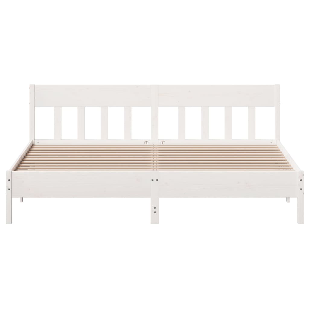 Bed Frame With Headboard White 200X200 Cm Solid Wood Pine