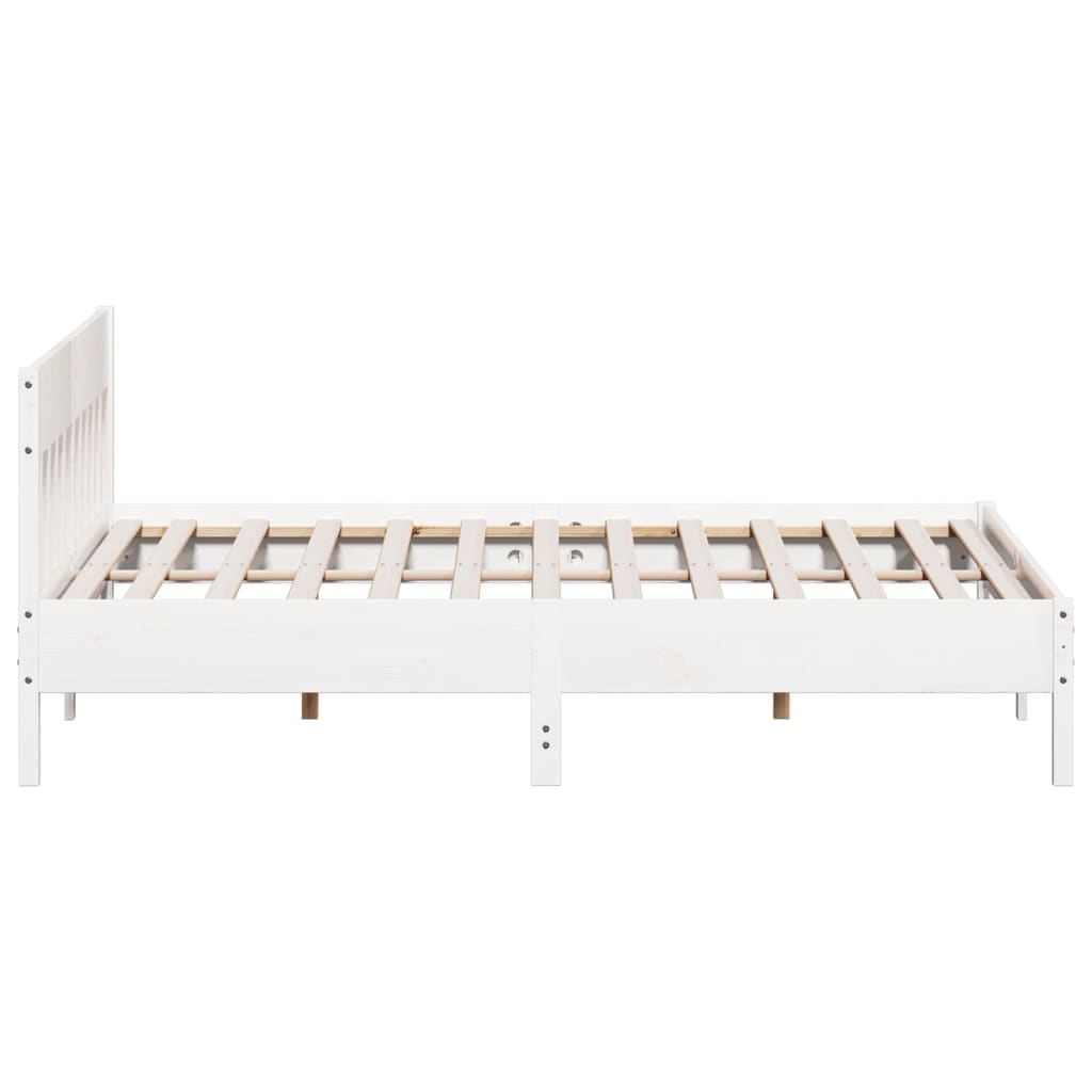 Bed Frame With Headboard White 200X200 Cm Solid Wood Pine