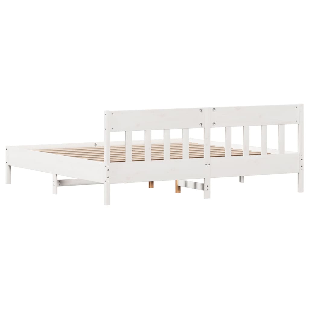 Bed Frame With Headboard White 200X200 Cm Solid Wood Pine