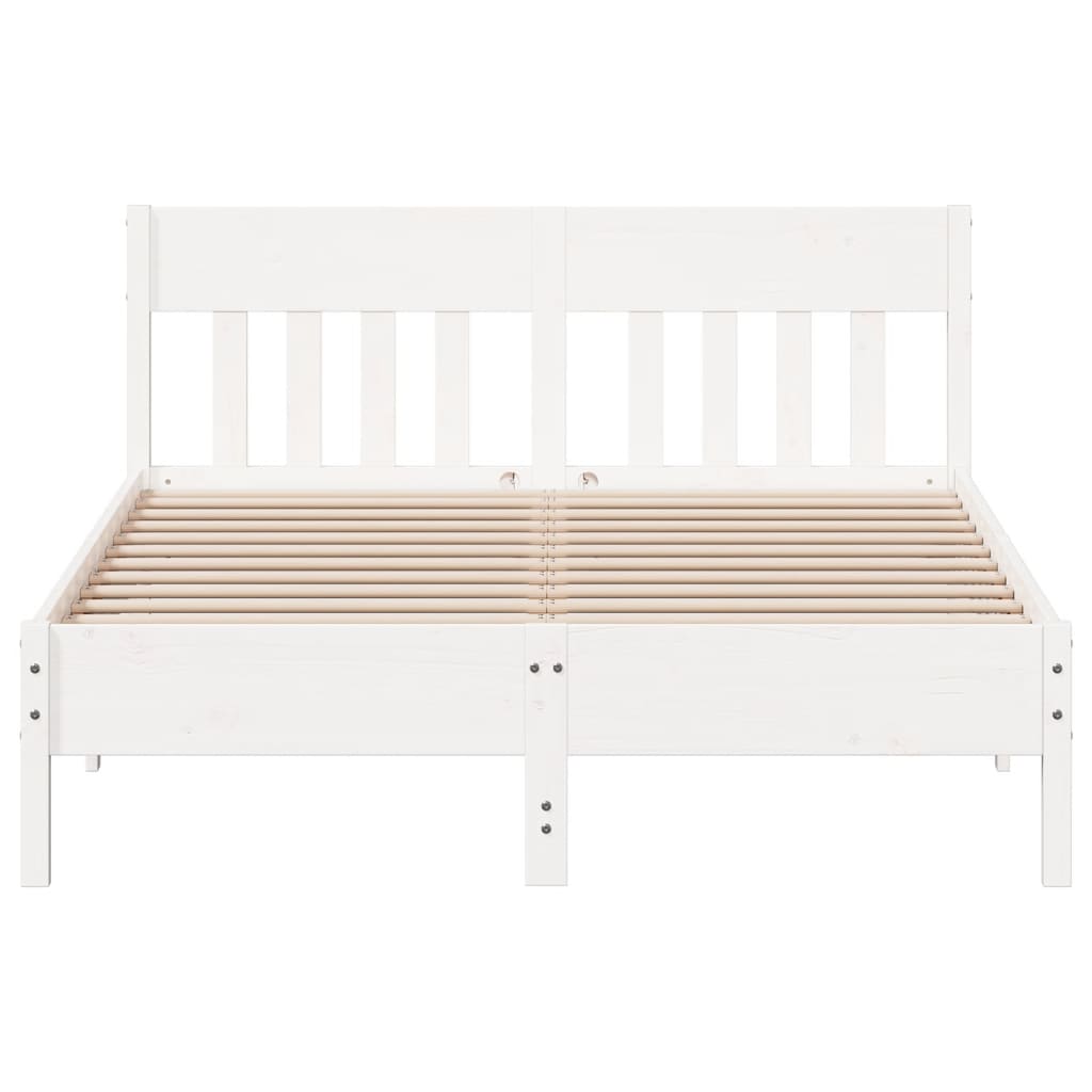 Bed Frame With Headboard White 160X200 Cm Solid Wood Pine