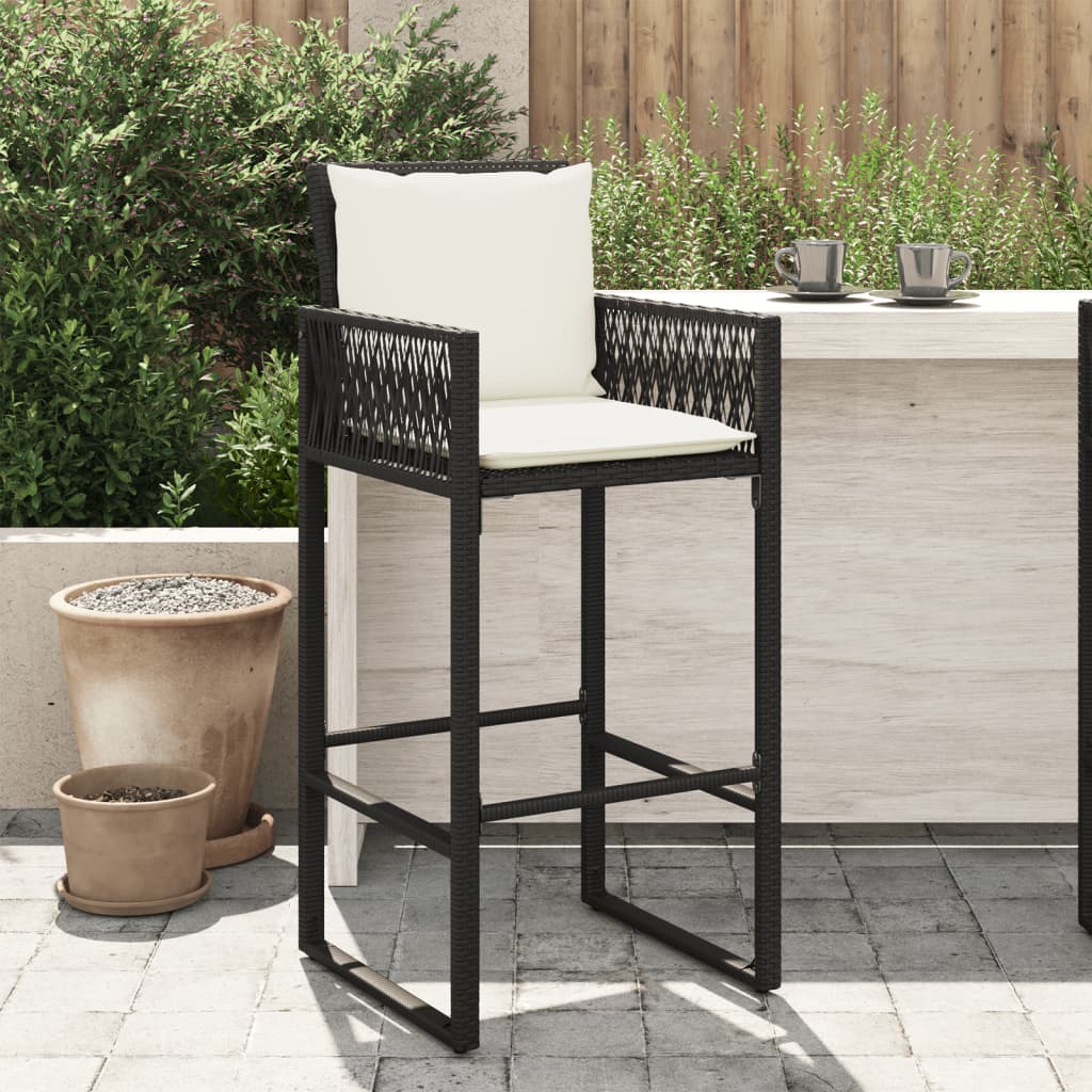 Garden Bar Stools With Cushions 2 Pcs Black Poly Rattan