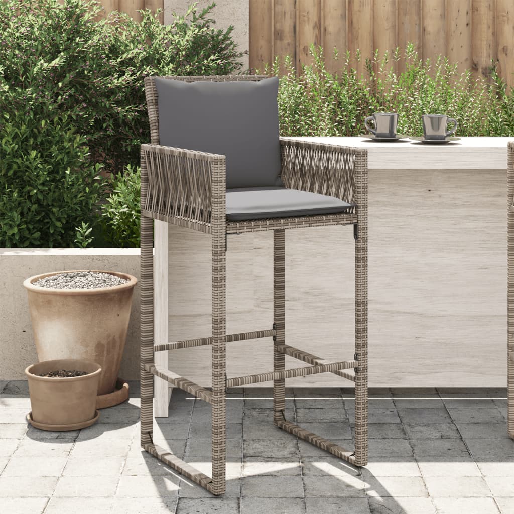 Garden Bar Stools With Cushions 2 Pcs Grey Poly Rattan