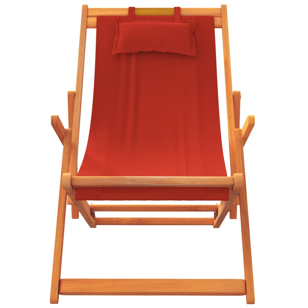 Folding Beach Chairs 2 Pcs Red Fabric