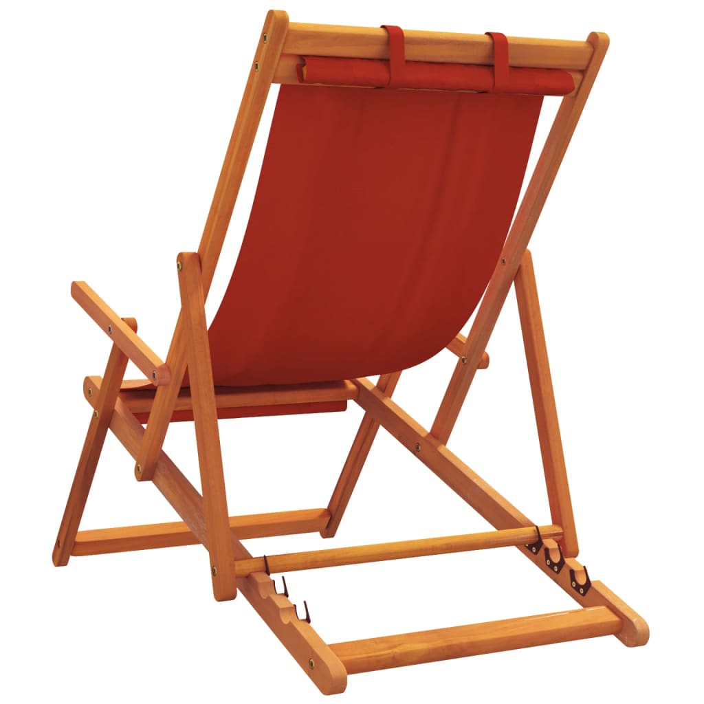 Folding Beach Chairs 2 Pcs Red Fabric