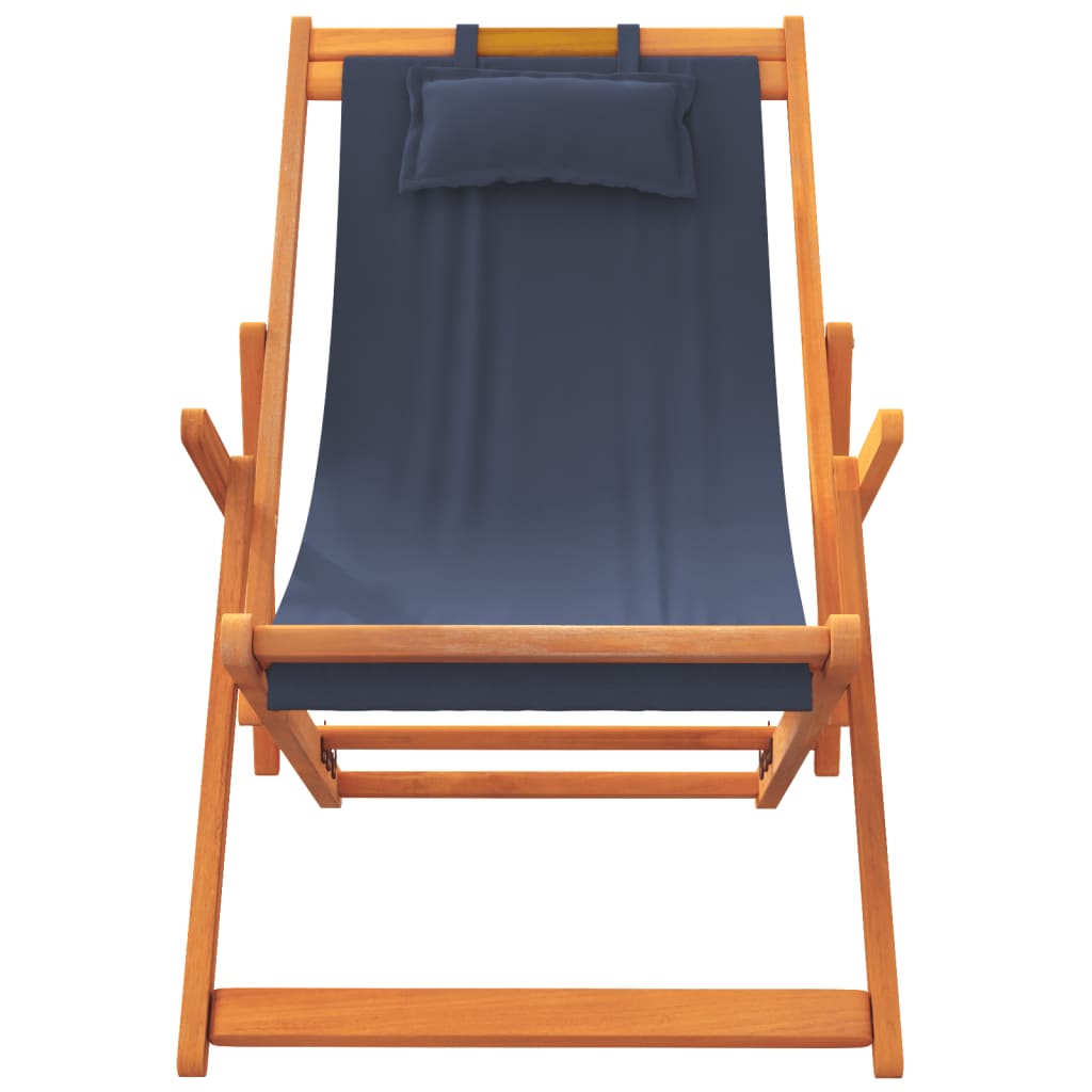 Folding Beach Chairs 2 Pcs Blue Fabric